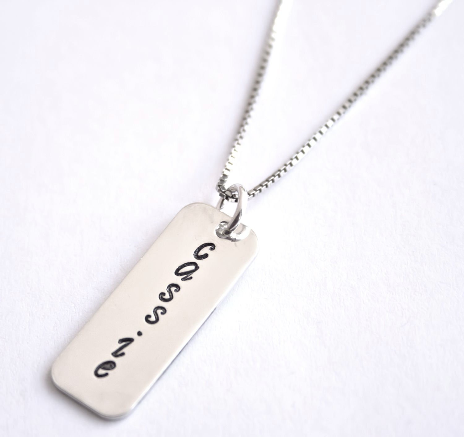 Mommy Jewelry, Hand Stamped Necklace, Personalized Necklace, Rectangle Sterling Silver Gift for Her, Mother's Jewelry
