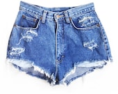 High Waisted Denim Shorts - Lightly Shredded