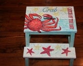 Hand Painted Step Stool. Painterly Crab