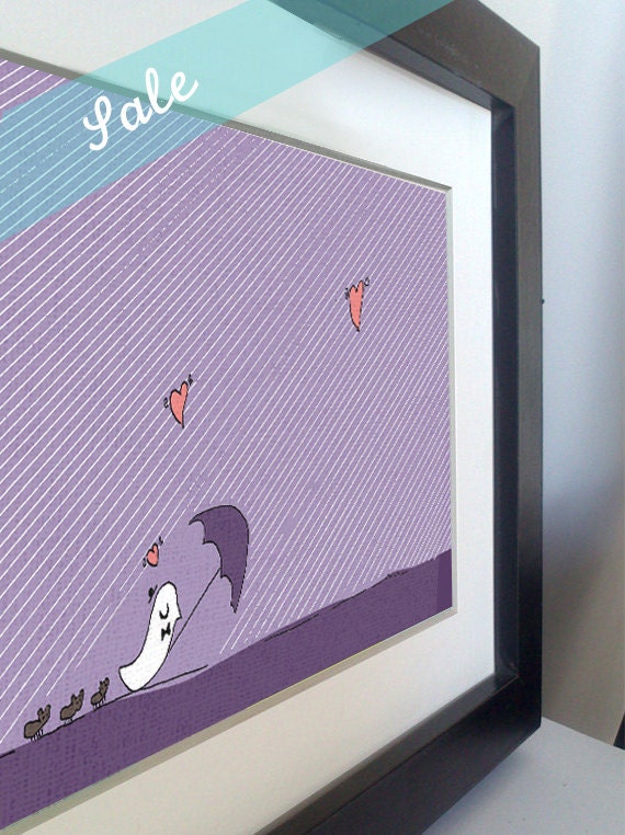 Love gets you through the rain- 6"x4"or 8"x10" illustration, pen and digital print on canvas card