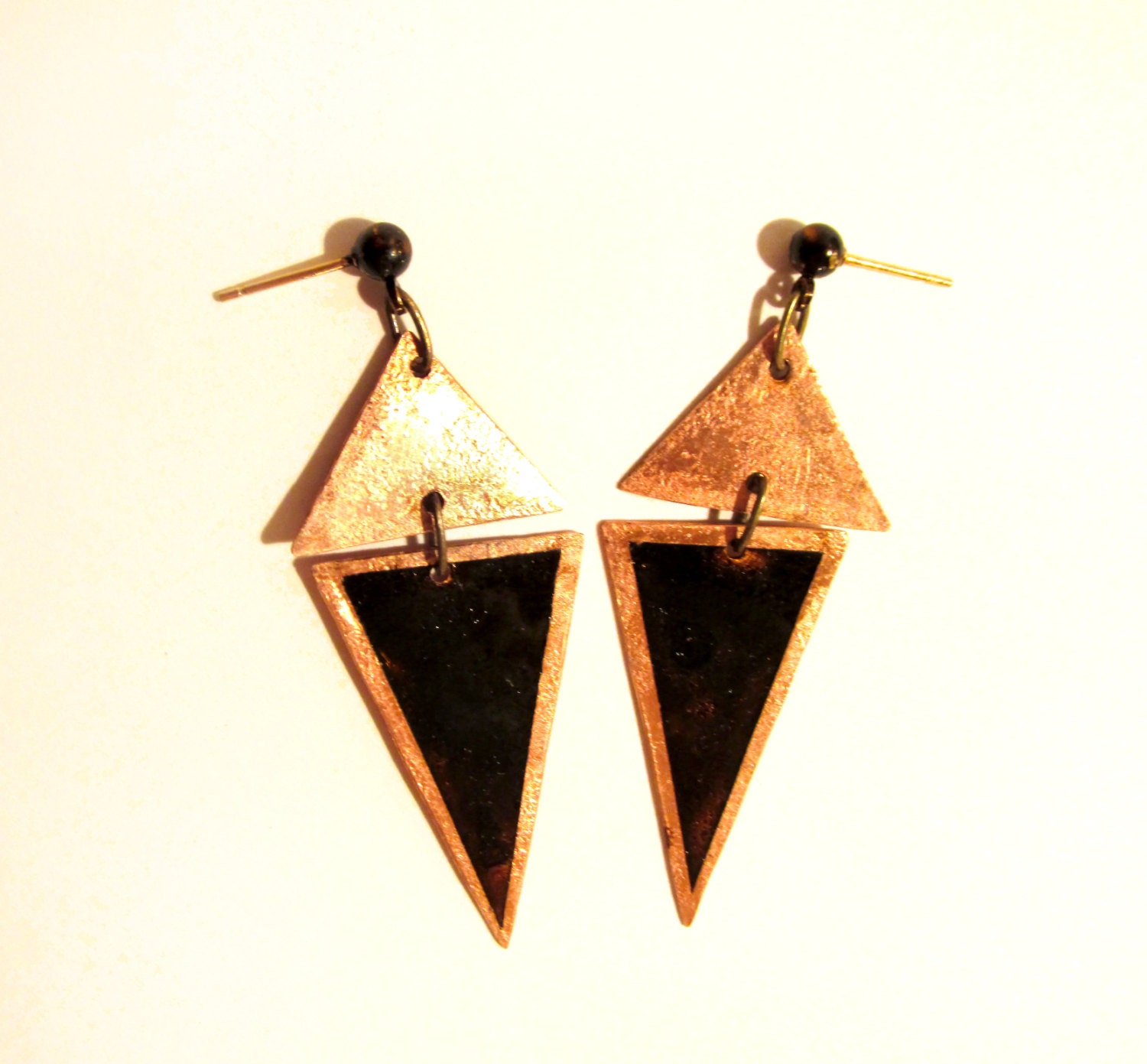 Geometric Triangle Copper Patina Earrings
