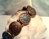 Aztec Turqoise/Gold Stretchy Flower Bracelet