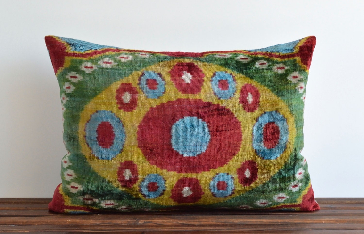 Ikat Pillow Cover - Silk Velvet Handwoven Soft Bohemian Home Decor Modern Decorative Throw Lumbar Uzbek Ikat Pillow Cover For Couch