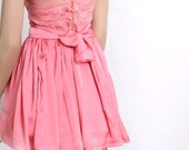 Coral Bridesmaid / Wedding Party / Cocktail / Evening /  Graduation lace,satin dress