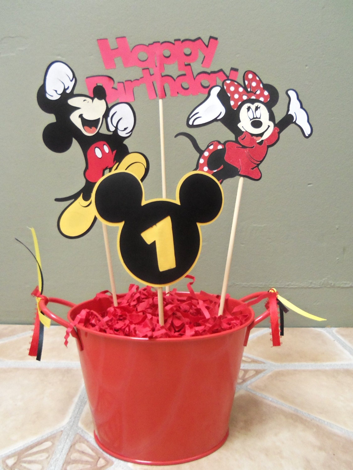 Minnie & Mickey Centerpiece- Birthday Party - Mickey Mouse Head - Happy Birthday - Die Cut