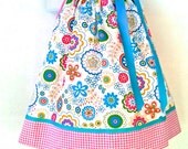 Toddlers Dress Girls Dress Pillowcase Dress Pink and Turquoise Retro Print 2t  3t  5  by 8th Day Studio