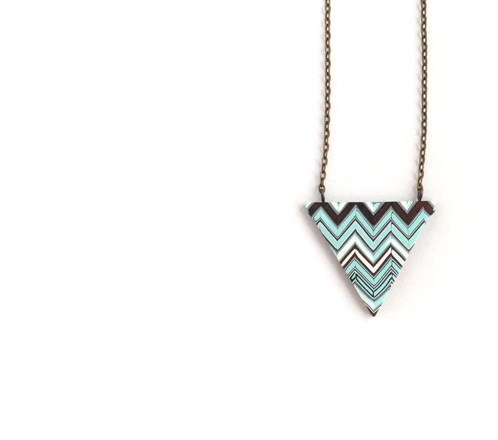 Mint Triangle Necklace - Zig Zag - Brown - Geometric  jewelry