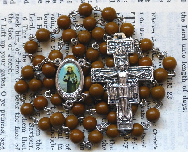 Saint Francis Rosary - St. Francis Rosary, San Damiano Crucifix, Franciscan, Brown, Camel Jasper, 6mm Gemstone Bead