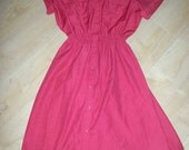 60s 70s Red Rockabilly Dress 16 Vintage Shirtdress Retro Jive/ Swing Dress Pinup babydoll