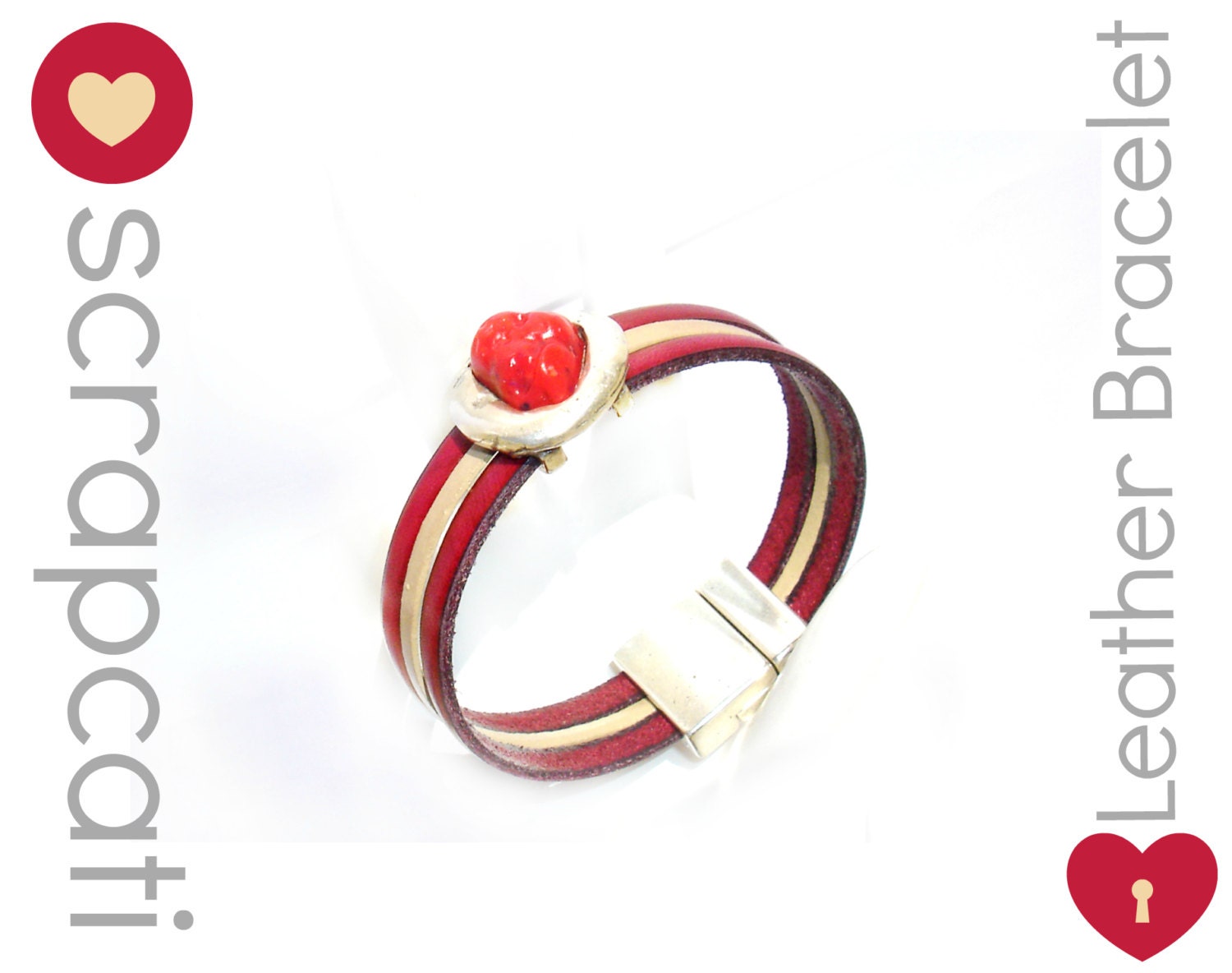 Beautiful Women Leather Bracelet Stone Collection // 2 Genuine Leather Types // Anti-allergic Silver Plated pieces and Magnet Closure