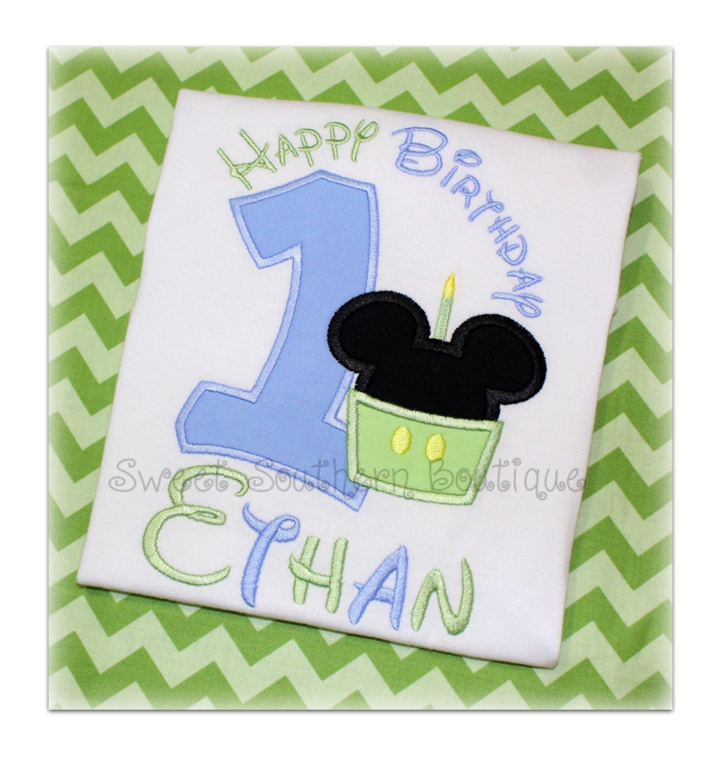 Mouse cupcake birthday shirt custom embroidered applique child girl boy baby onesie tshirt outfit monogram 1 2 3 4 5 6 7 8 9 first gift 1st