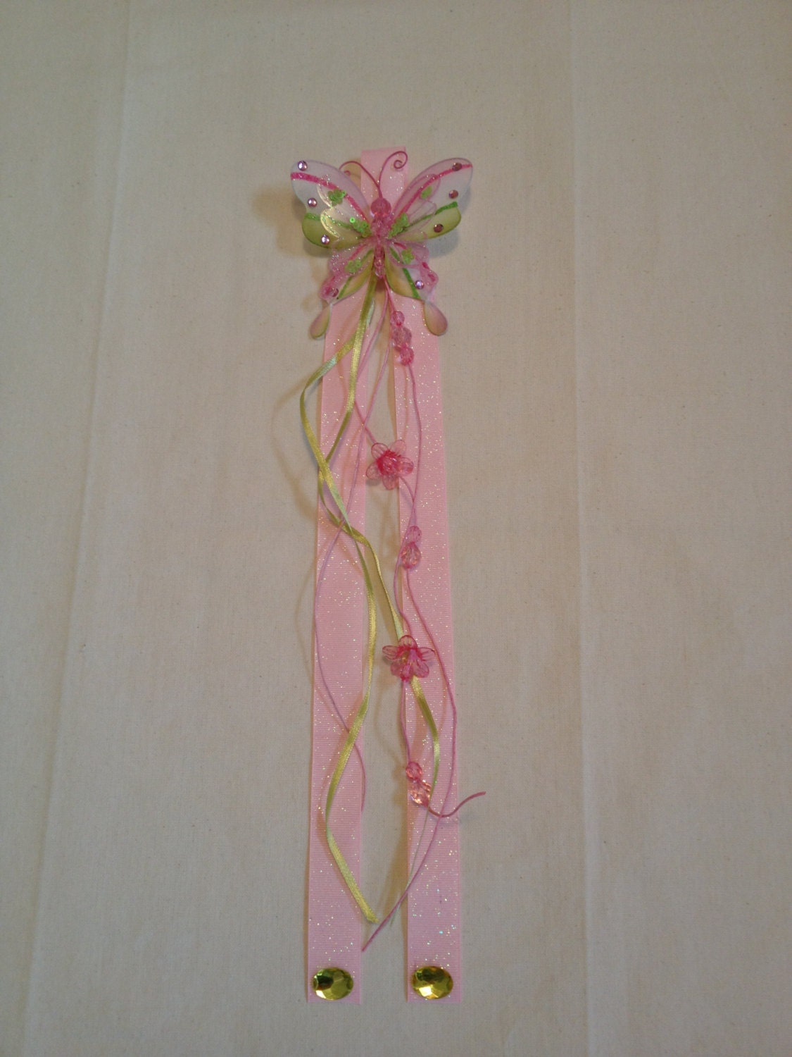 Lime Green and Pink Butterfly Glitter Girls Bedroom Ribbon Hairbow Holder Hair Bow Accessories Wall Decor