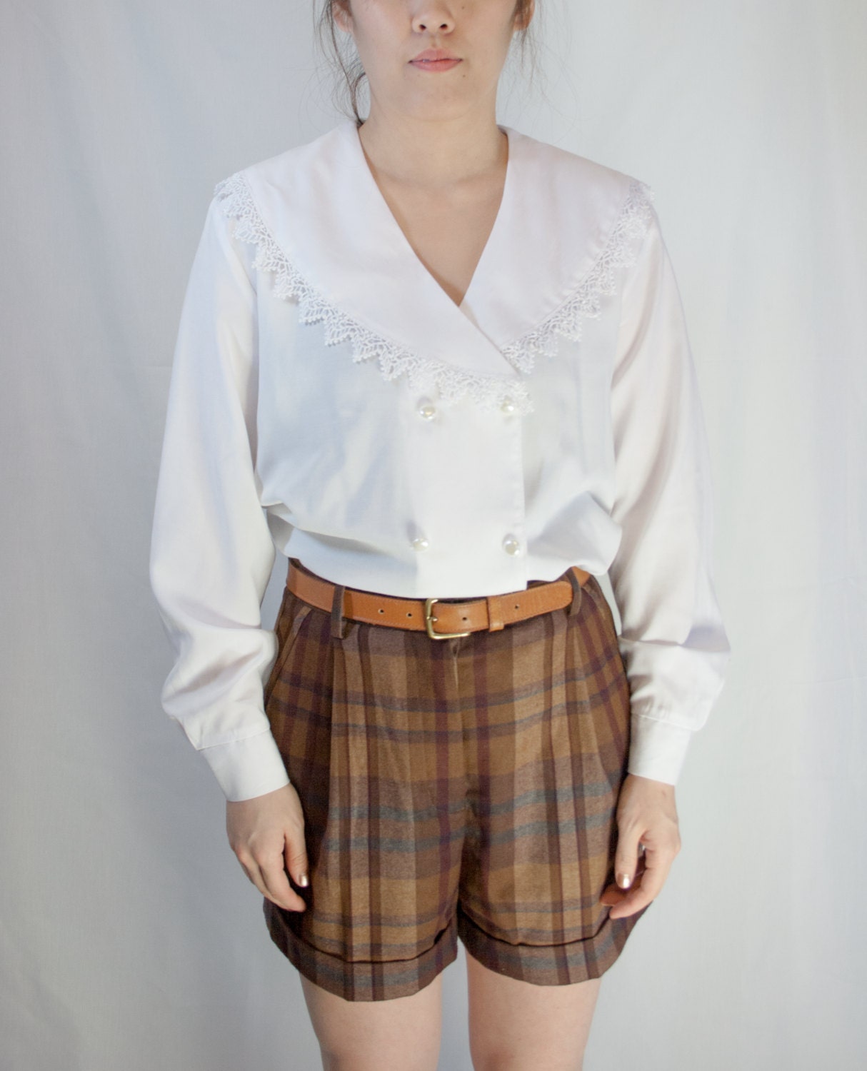 Vintage white sailor collar double-breasted shirt (small, medium, large)