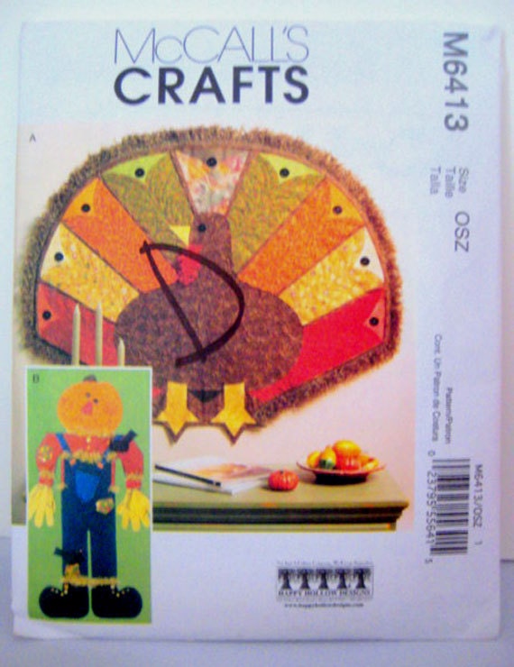 Fall Decoration Thanksgiving Turkey Scarecrow Sewing Pattern McCalls M6413 Craft Pattern Holiday Fabric Wall Hanging New Uncut