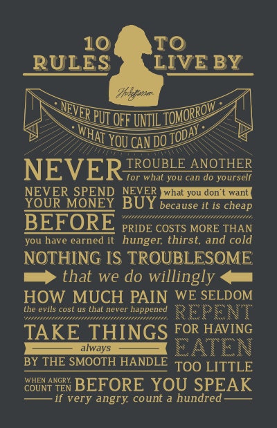 Metallic Gold/Grey Thomas Jefferson's 10 Rules to Live By Motivational Poster