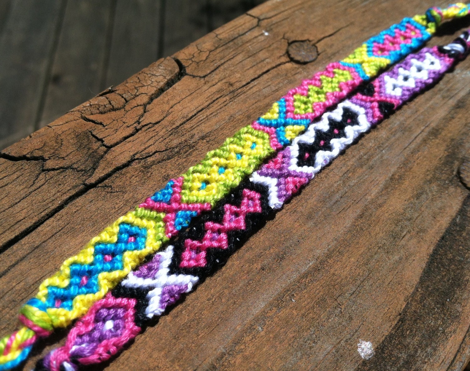 Set of Two Chevron Tribal Multicolor Boho Friendship Bracelets- Summer Collection