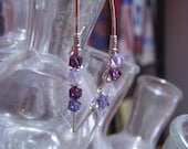 Argentium Silver and Purple Swarovski Crystal Wire Wrapped Earrings