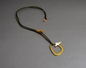 Cloud Nine Gold Oval Frame Window Pendant with Silver Cloud and Yellow Floss Bow Detail Brown Cord Cute Whimsy Design Dream Gift for Her