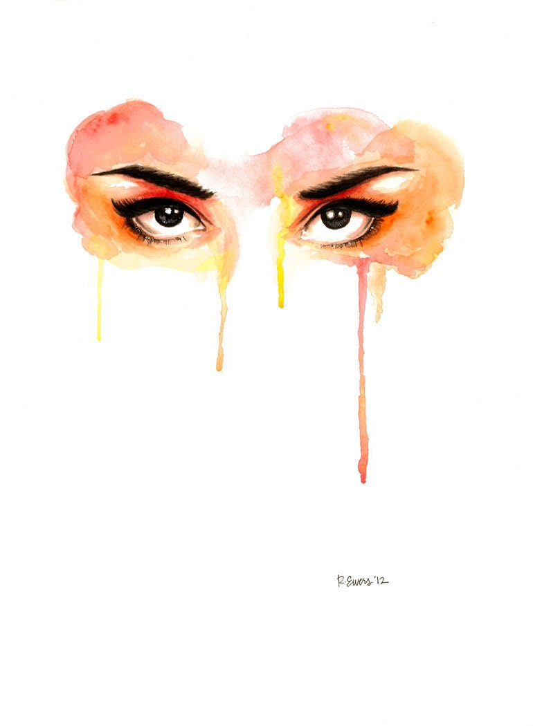 MATTED 5x7 Audrey & The Mean Reds Watercolor Drip Painting