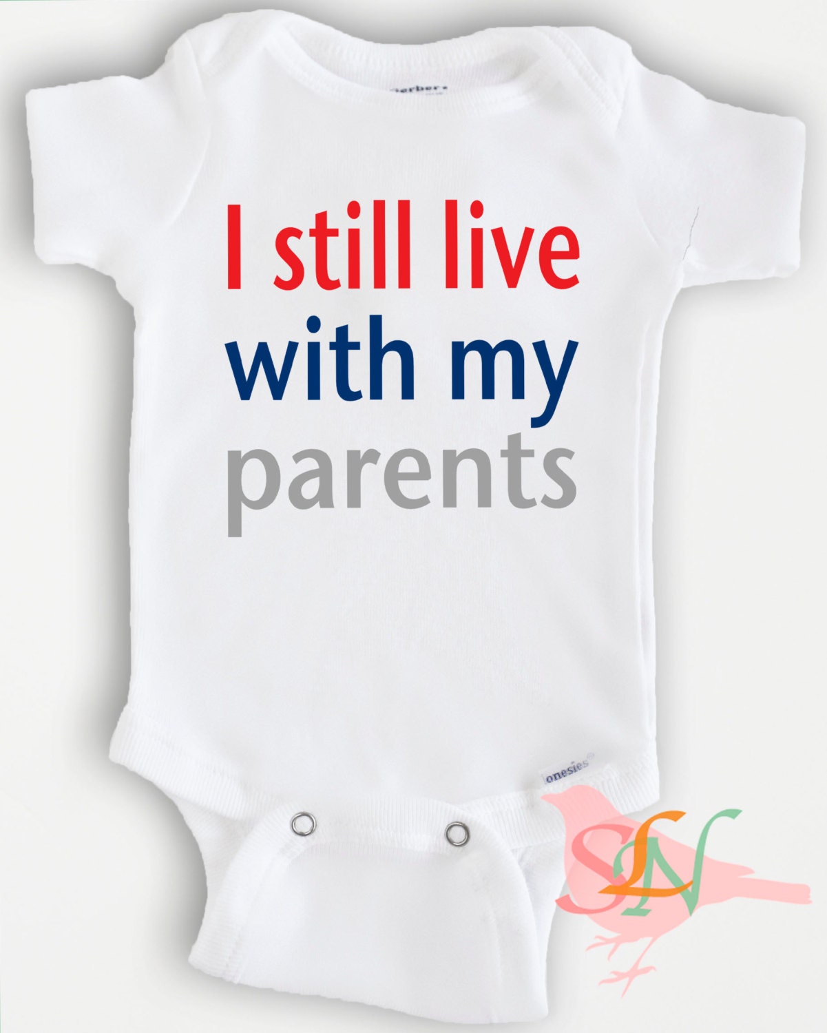 Cute baby Onesie Bodysuit- Funny Quote - Baby Boy or Girl Clothing - I Still Live With My Parents - Sizes Newborn to 12 Months