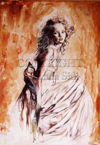 Illustration ' Angel ' 8x11"- Print of an Original Artwork Ink -Watercolor,  Fine Art Print Art Posters Wall Modern .