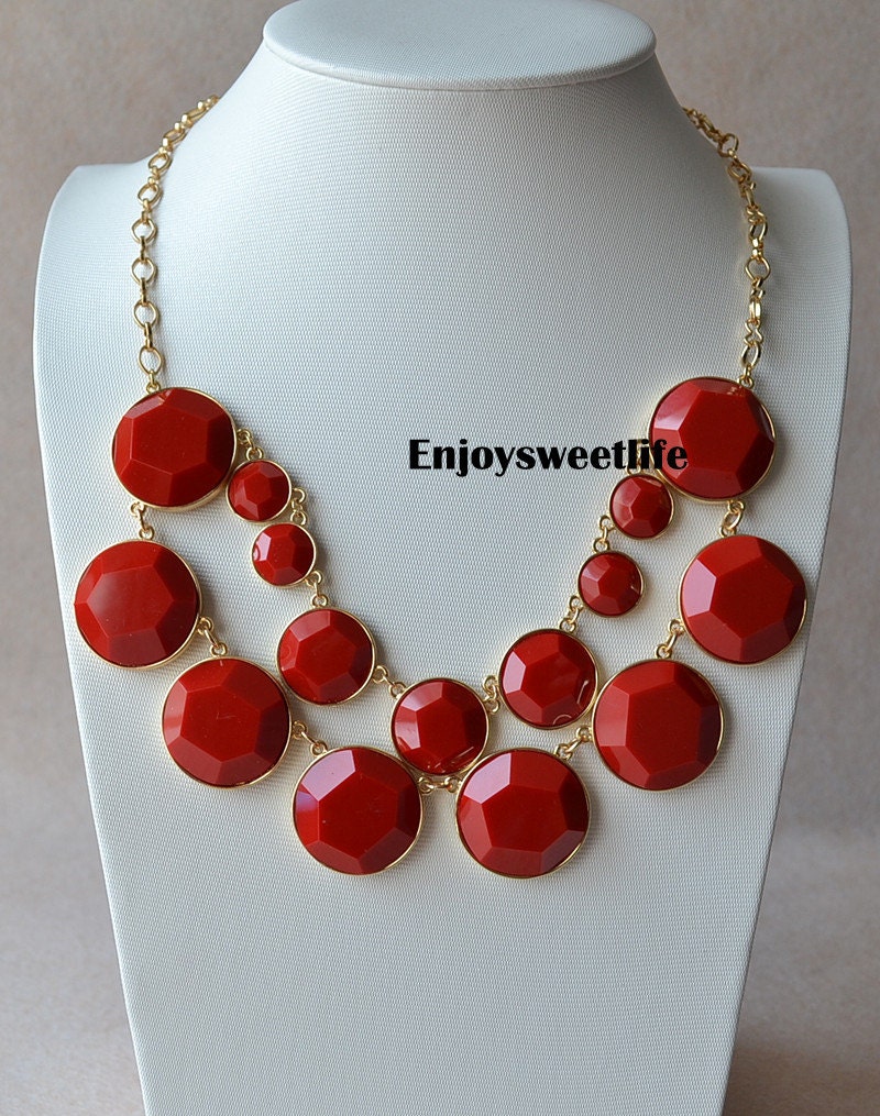 Red necklace/beaded necklace /bubble necklace/Handmade bib necklace ,statement necklace,lWedding Necklace, Holiday Party Necklace