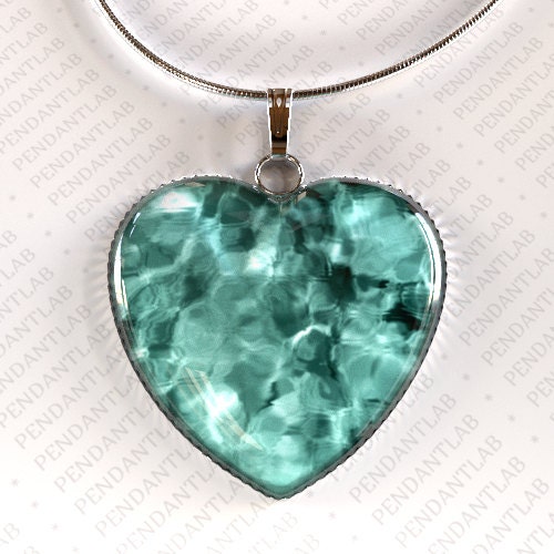 Underwater Pendant, Turquoise Necklace, Heart Pendant, Heart Necklace, Turquoise Jewelry, Turquoise Pendant, Large Turquoise Necklace