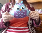 Handmade Felt Owl Cushion Toy Housewares Purple Pink Blue Green Colours