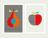 Pear and Apple Kids Room Art Prints Set of 2. Modern Kids wall Art, Nursery Decor, Children's Decor, Kids room Art