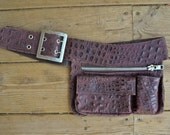 Purple Hip Bag, Crocodile, security pouch, bum bag, fanny pack, genuine soft leather, 3 compartments, festivals, travel bag