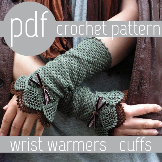 PDF CROCHET PATTERN - open work layered wrist warmers cuffs