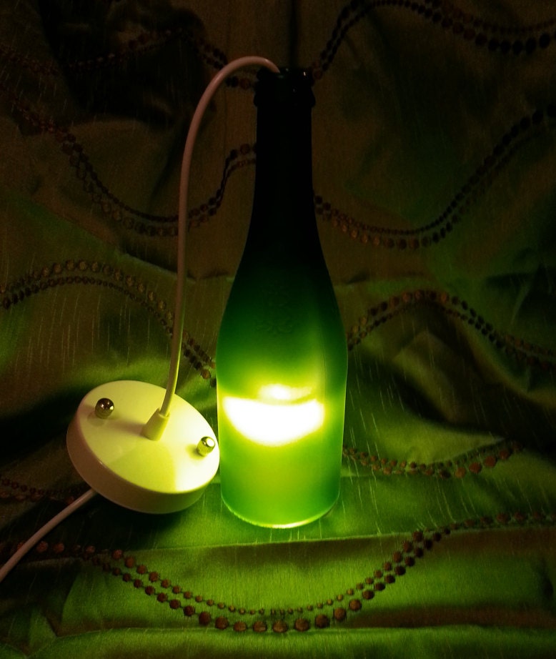 Green Frosted Wine Bottle Pendant Light With FREE LED Bulb