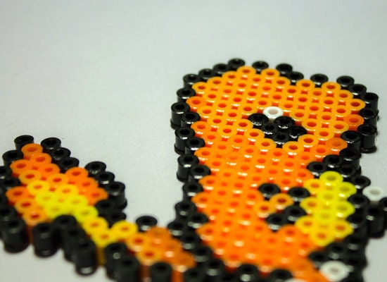 Fire Lizard Monster Charm // Bead Sprite Character in Red, Orange, and Yellow // 3.5 X 4.0 Inch Design