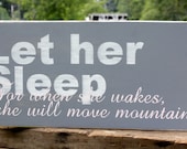 Let Her Sleep, She Will Move Mountains, Vintage, Rustic, Hand Painted, Sign, Wall Decor, Nursery, Baby Shower Gift, Pink and grey
