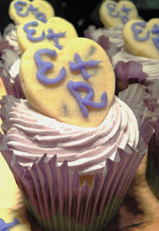 Lemon Lavender Cupcakes with a Lemon Curd Spread Topped with Lavender Buttercream & Garnished with a Lavender Shortbread Cookie
