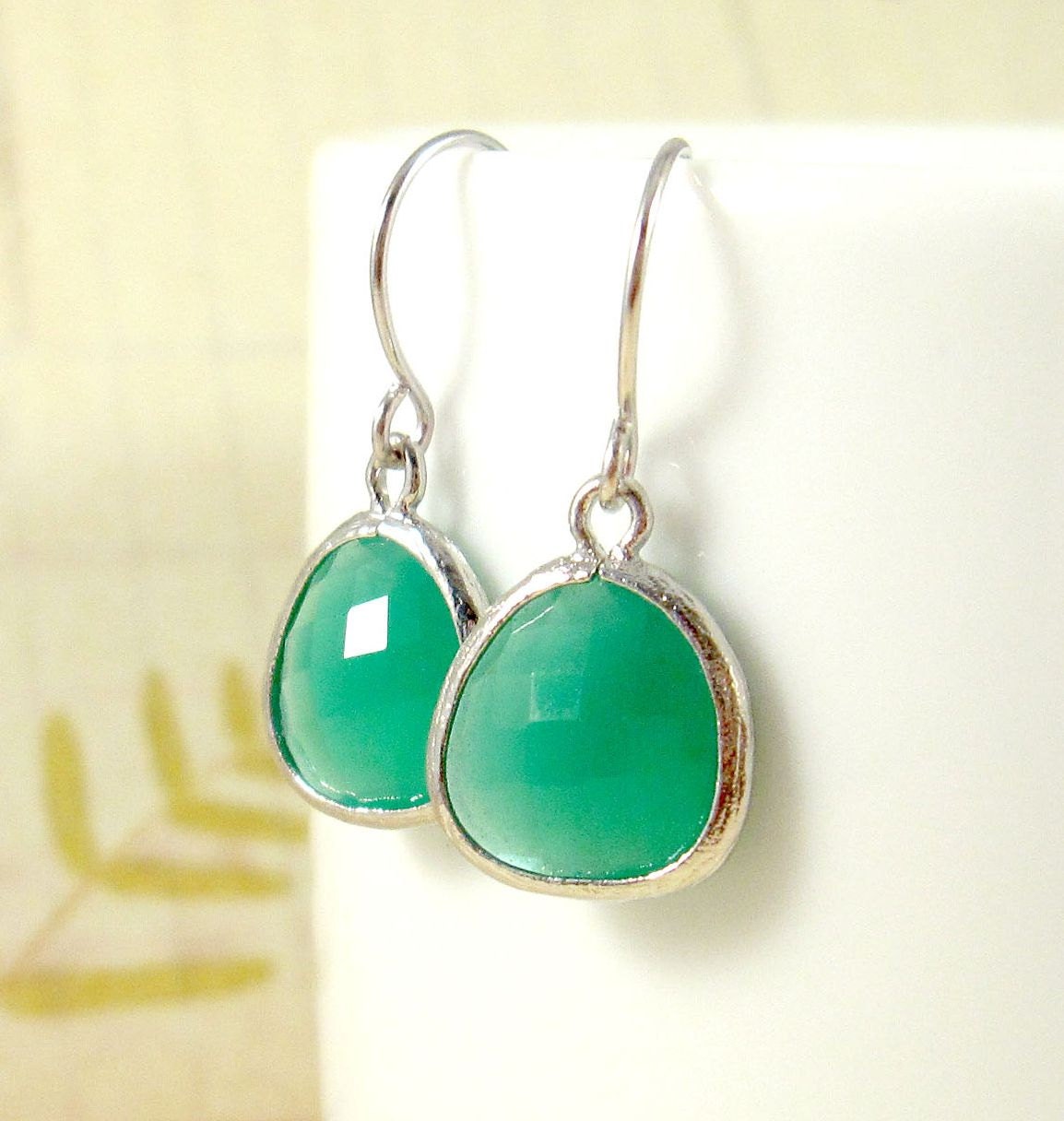 Green Opal Earrings : Silver, Emerald Green, Gemstone Dangle Earrings