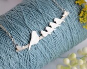 Nestling Bird Mother's Necklace with Momma & 4 Baby Birds - - BRIGHT WHITE FINISH