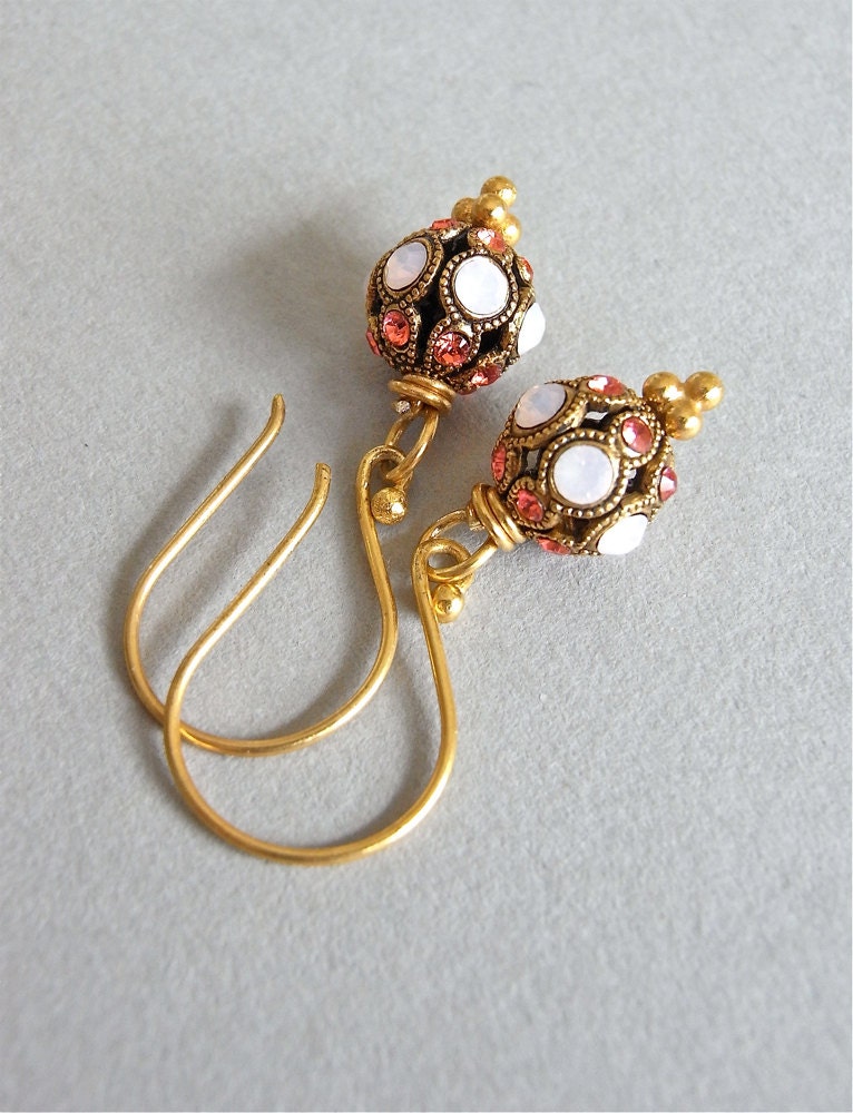 Earrings -  Swarovski crystal, Balinese vermeil - Rosewater