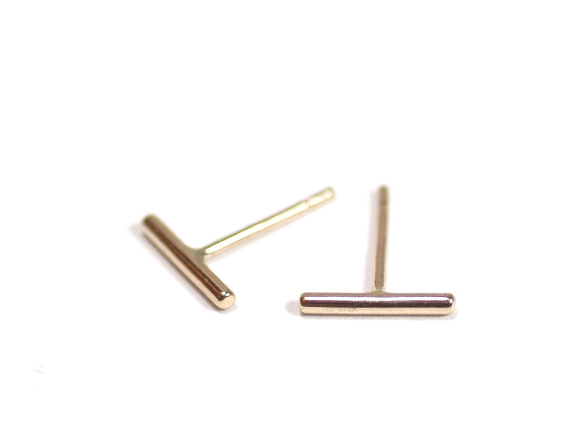 Simple Line 14k yellow solid gold studs- 5/16 inch