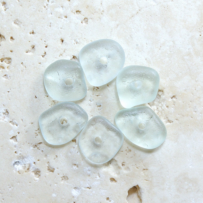 Drilled Sea Glass Beads - Seafoam - 6 Mini Center-Drilled