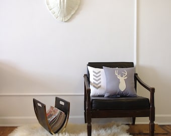 Chevron and Deer Pillow Set - Gray Beige and White Home Decor