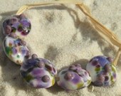 Lampwork Lentil Bead Set, Purple Beadss 5, Handmade SRA LETEAM Glassymom