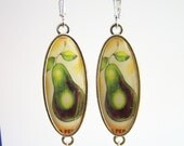 Pear Earrings, Vintage Fruit Images, Charm Drop Earrings with Yellow Czech Glass Bead Dangles - Pear