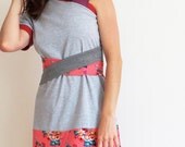 Miss Tink Suspender strap one shoulder one sleeve Dress stretch knit Spicy Toast red grey