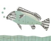 Original Collage Fish Art Paper Collage Art Fathers Day Gift for Dad Fishing Fisherman