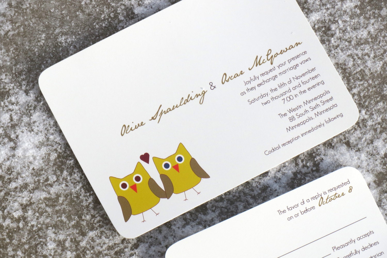 Wedding Invitation Owl Wedding Invite - Olive Deposit
