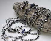 Silver Necklace Multi Chain Seaglass Beach Stone Sterling Necklace / Bracelet - Many The Miles II