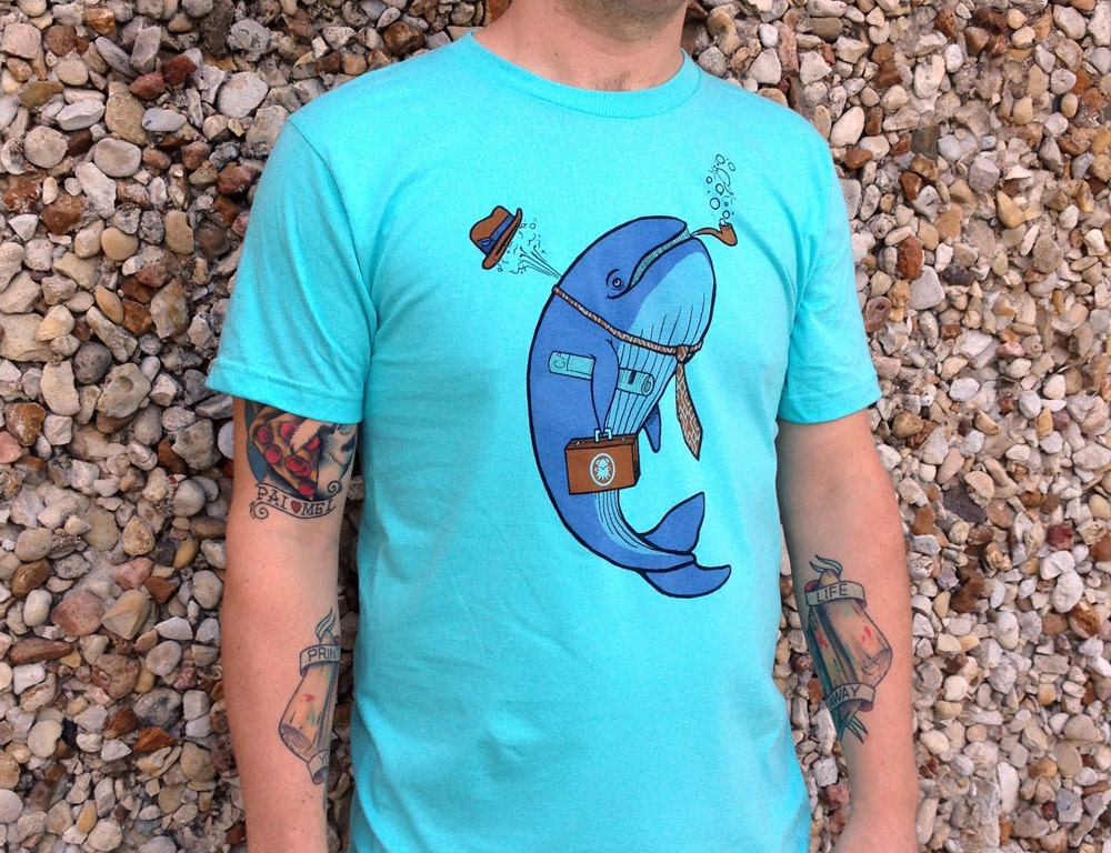 Whale Respected Man shirt - screenprinted tee - unisex light blue