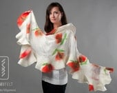 Wavy shawl - Felted wool and silk - Summer Poppies