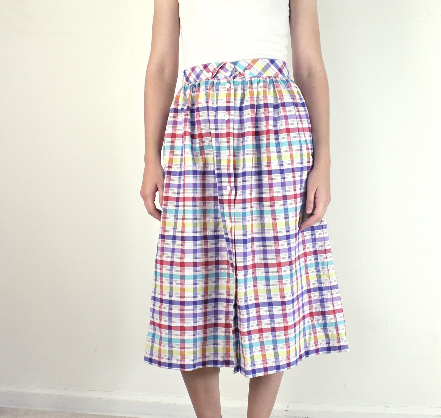 Plaid Skirt - 1970s Picnic Plaid Pleated Skirt